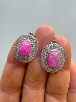 Aretes de plata de ley 925 enchapados en oro blanco 6x10 mm rubí rosa circonita Foto 1 de 4