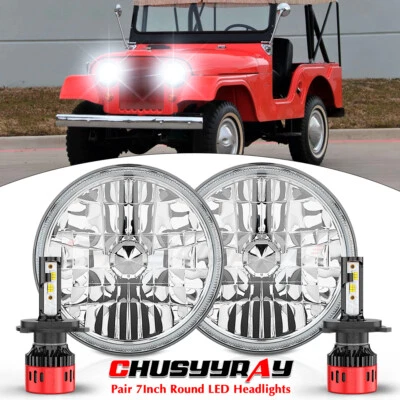 For 1959-1966 Jeep CJ3 7" Inch Round Sealed Beam Glass Headlights H4 Bulbs H6024 - Image 1 of 4
