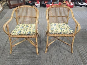 Pair Of Vintage Rattan Bamboo Arm Chairs - Picture 1 of 22
