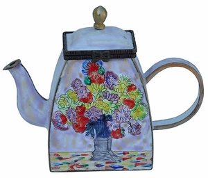 Art Gifts Enamel Copper Handpaint Miniature Teapot Peonies Flower by MONET - Picture 1 of 1