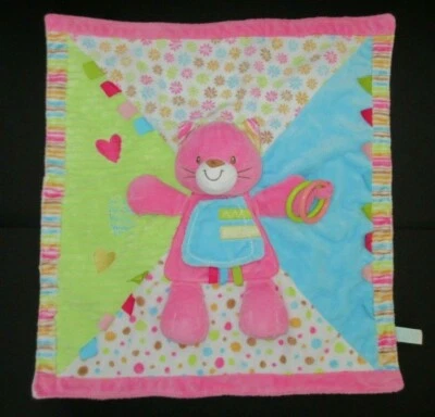 Douglas Baby Cat Security Blanket Pink Blue Green Plush Activity Toy Rattle Bear - Image 1 of 4