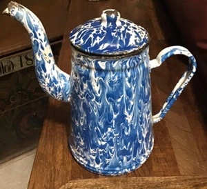 Blue Swirl Enamelware Antique Vintage Coffee Pot - Bild 1 von 5