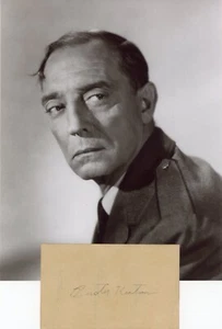 Buster Keaton handsignierte Karteikarte + Foto + COA - Bild 1 von 2