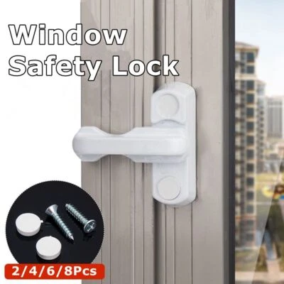 2- 8Pcs White Window Safety Locks UPVC Door Sash Jammer Security Restrictor Lock - Image 1 of 4