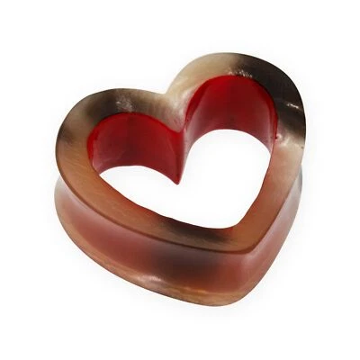 Herz Horn Flesh Tunnel Ohr Plug Piercing Schmuck Ohr Dehner Expander Braun Rot - Bild 1 von 4