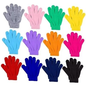 12 Pairs Kids Gloves Winter 6-12 Years Gray, Pink, Green, Blue, Mixed Color a - Picture 1 of 7