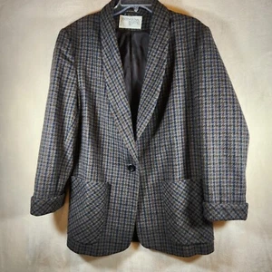 Vintage International Scene Pure Wool Houndstooth Womens Blazer Jacket 11 12 - Picture 1 of 10