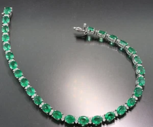 Pulsera Tenis Esmeralda Brillante 8,45 quilates Oro Blanco 750 Esmeraldas Verde Intenso - Imagen 1 de 5