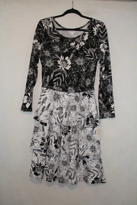 Neu mit Etikett LuLaRoe Georgia Gr. L schwarz weiß Blumen Stufenkleid Langarm - Bild 1 von 4