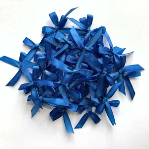 Blue Color Hand Tied 50 Mini Bows 6mm Stain Ribbon Craft Wedding Card Making - Picture 1 of 8