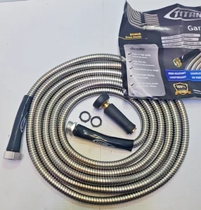 TITAN Garden Hose 15FT 304 Stainless Steel Metal Water Hose Flexible Kink-Free - Picture 1 of 9
