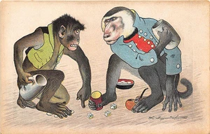 Two Apes Monkeys Gambling Dice Signed L. Meggendorfer Postcard - Picture 1 of 2