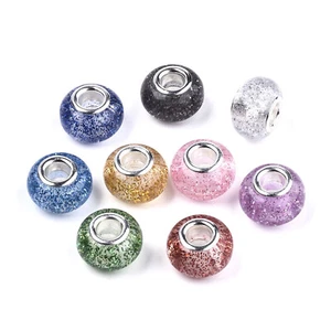 100pc Rondelle Resin European Large Hole Beads Glitter Powder Slide Charms14x9mm - Picture 1 of 3