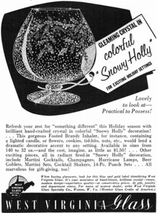 West Virginia Glass Crystal Snowy Holly Footed Brandy Inhaler 1959 Magazine Ad - Picture 1 of 1
