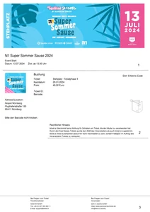 N1 Super Sommer Sause - 2 Tickets Stehplatz, Supersommersause, Mailversand! - Bild 1 von 2