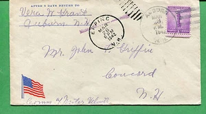 New Hampshire Cover - Epping 1942 W/ Duplex Cancel Violet SL Missent  S8501 - Picture 1 of 1