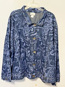 Chaqueta Denim Gunit 100% Algodón Pintado Azul Paisley Botón Frontal Bolsillos Talla 3X - Imagen 1 de 10