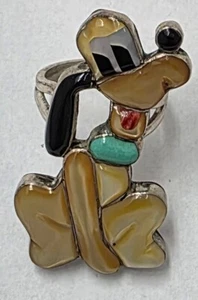 Vintage Native American Zuni Zunitoon Silver Full Body PLUTO THE DOG Ring - Picture 1 of 4