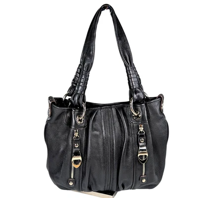 Bolso de hombro B.Makowsky Hobo holgado grande de cuero negro herrajes gruesos plateados Foto 1 de 4