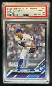 2024 Topps Now World Series Champions Dodgers Jack Flaherty Purple #14/25 PSA 10 - Picture 1 of 2