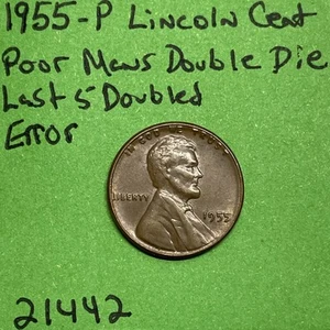 1955-P Lincoln Wheat Cent / Penny 1c Poor Man's Double Die Last 5 Doubled - Picture 1 of 4