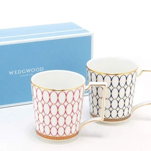 Tazas de oro renacentista ovaladas Wedgwood, rosa y azul, 300 ml, par, regalo de boda, _ - Imagen 1 de 5