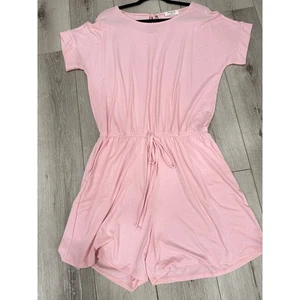 Zenana XL Pink Short Sleeve Romper Womens Casual Comfy Drawstring - Picture 1 of 7