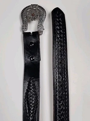 Cinturón De Colección Para Hombre Negro Tejido Detalle Cuero Tooled Hecho en México Talla 36 Artesanal Foto 1 de 4