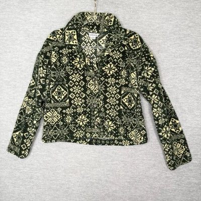 Vtg 90s Fleece Jacket Size Medium Cottage Camp Cabin Core Green Sherpa Cropped - Image 1 of 4