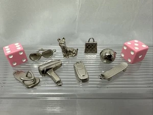 Monopoly Boutique Edition 2007 Replacement 8 Game Tokens Charms & Pink Dice - Picture 1 of 3