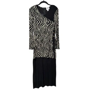Vintage Joseph Ribkoff Zebra Print Metallic Detail Maxi Evening Dress Size 6 - Picture 1 of 5