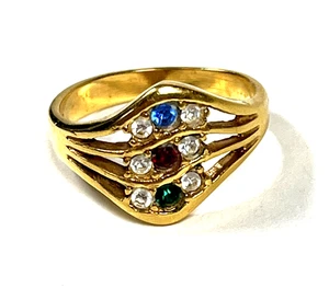 Anello Avon Vintage Onda Scintillante 1992 Misura 9,5 Rosso Blu Cristalli Verde Chiaro - Foto 1 di 14