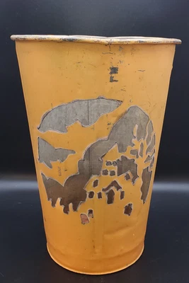 Vintage Haunted House Galvanized Cottagecore Maple Syrup Can BS - Image 1 of 4