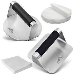 Smash Burger Press Pack of 2–Round and Square Meat Masher with Silicone Handles - Picture 1 of 8