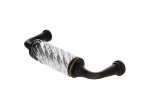 Clear Spiral Swirl Glass Drawer Pull Distressed Antique Brass Metal 3.88"  4" - Picture 1 of 3