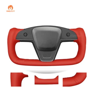 Funda de volante de cuero sintético rojo puntada a mano MEWANT para Tesla Yoke Model S Model X - Imagen 1 de 13
