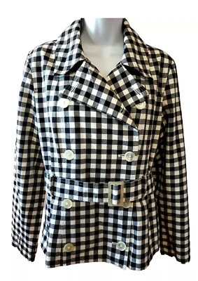 Ralph Lauren Womens Checked Double Breasted Jacket Black White Belted Size 2X - Image 1 of 4