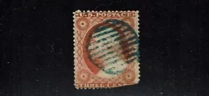 1857-61 U.S. CLASSIC 3c Dull Red Washington TyIII Sc#26 Used Blue Grid Cancel** - Picture 1 of 1