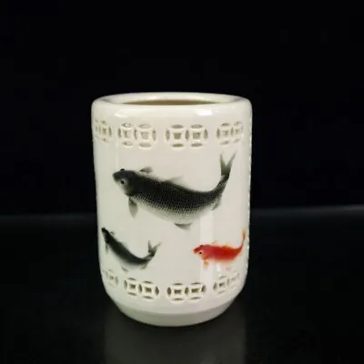 4.5  Collect Chinese Famille Rose Porcelain Animal Fish Hollow Out Brush Pot • 24$