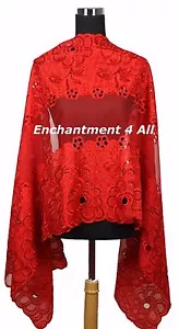 Sciarpa scialle grande elegante in pizzo floreale ricamato fatto a mano con paillettes, rosso - Foto 1 di 6