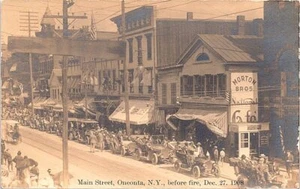 RPPC Oneonta New York Busy Scene on Main Street 1908 - Picture 1 of 2
