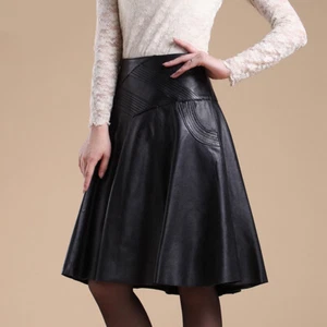 SEXY Women's Real Stylish Short Black Flare Skirt Genuine Lambskin Leather Skirt - Picture 1 of 7