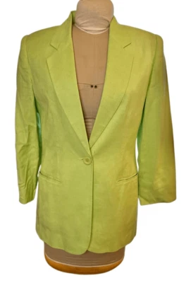 Blazer Requirements mezcla de lino botón único talla 8 profesionales de oficina verdes brillantes Foto 1 de 4