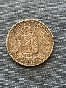 Belgium Five Franc Coin 1872 90% Silver KM24……………TM297 - Picture 1 of 2