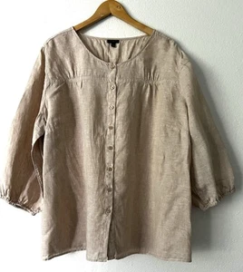 Camisa túnica clásica manga 3/4 Talbots Woman Plus 3X avena 100 % lino LEER - Imagen 1 de 11