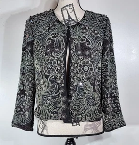 Parker Black Beaded & Sequin Jacket, Womens Size Large - Picture 1 of 9