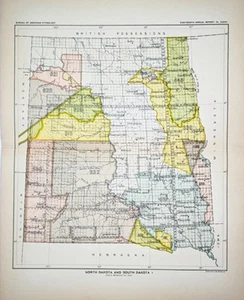 1899 NORTH & SOUTH DAKOTA   Map ORIGINAL   CEDED INDIAN LANDS - NATIVE AMERICAN - Picture 1 of 6