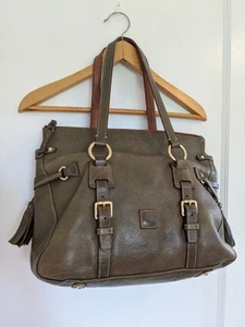 Vintage 80s Dooney Bourke Florentine Leather LG Satchel Bag Sage - Picture 1 of 18