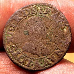MONEDA TESORO DOBLE TORNOIS COMERCIO PIEL CANADÁ 1617 Francia - Imagen 1 de 2
