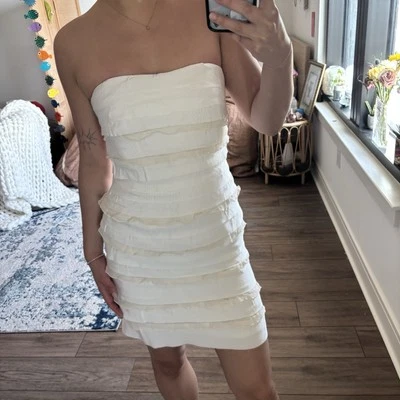 Vestido Vintage Phoebe Couture Blanco Seda Volantes Talla XS Foto 1 de 4